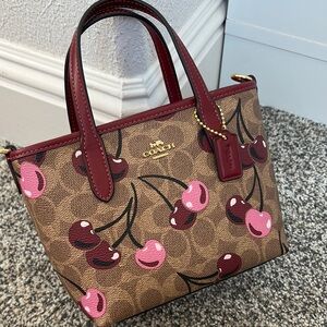 Coach Cherry Print Tote - Brown and Pink